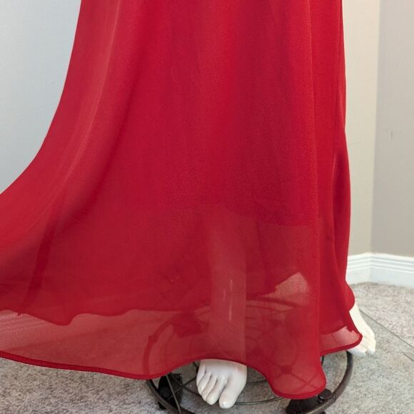 Vintage 90s Red Bias Cut Slip Dress by Jump Satin Sheer Overlay Spaghetti Strap - Picture 7 of 11